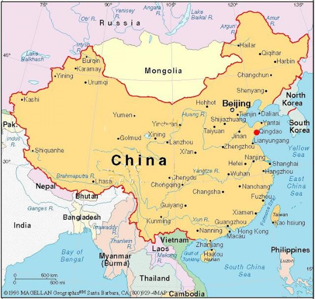 mappa di capitale della Cina